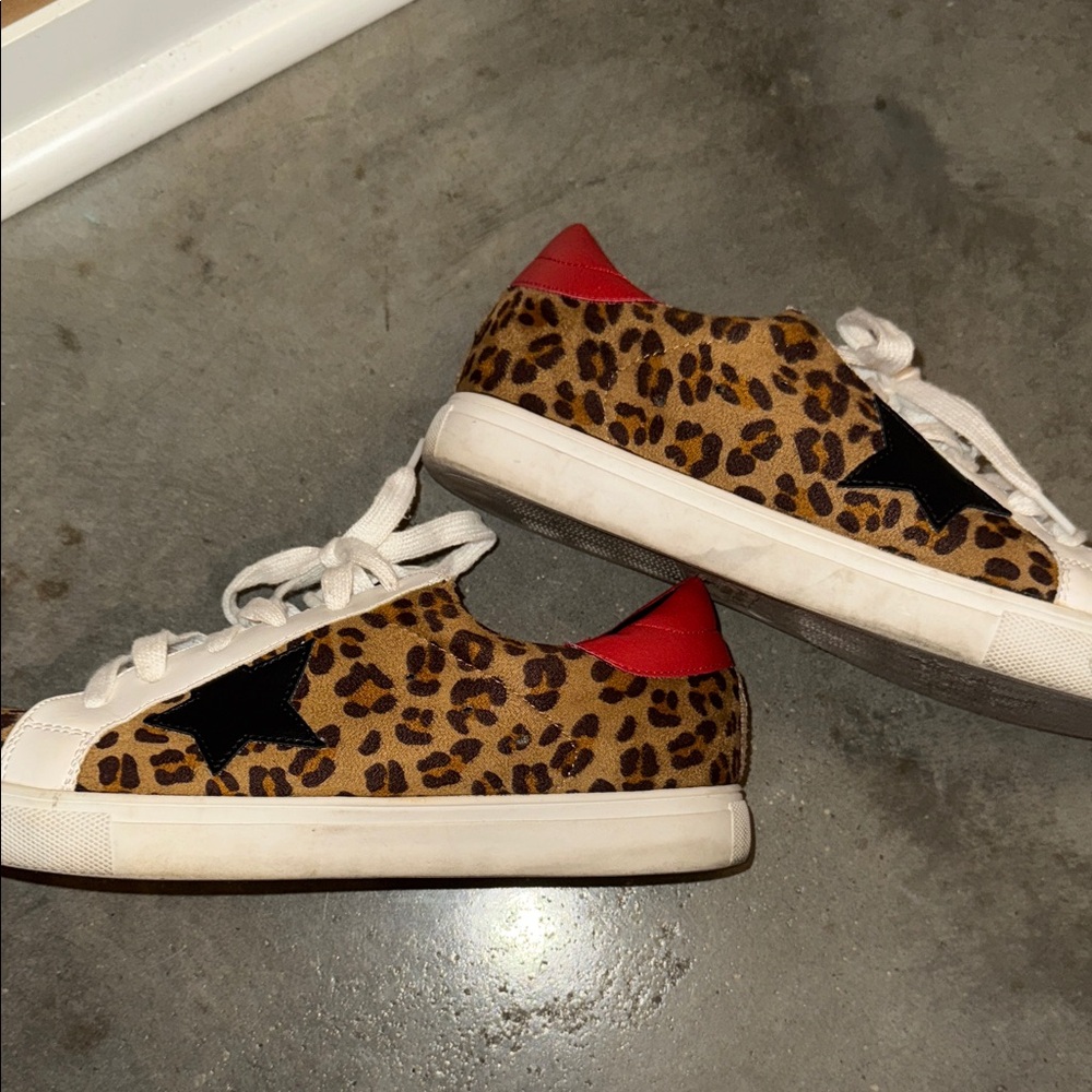 Leopard Print Sneakers with Red Accents